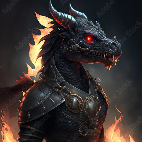 Angry black dragon in armour © Johlan Higs