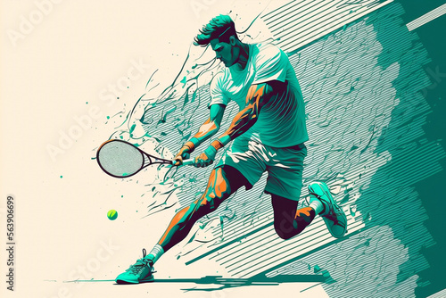 Vector style Illustration of a tennis player in action - AI generative photo