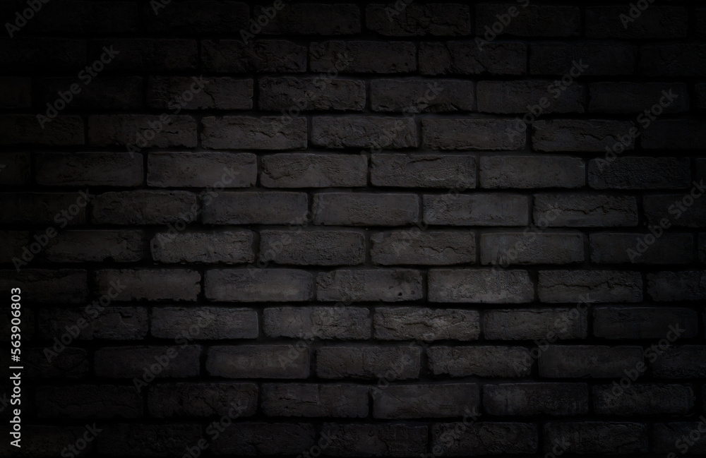 black Rustic Texture black Old Brick Wall Surface. Uneven Painted Plaster. black Facade Background. Design Element. Abstract Light black Web Banner.