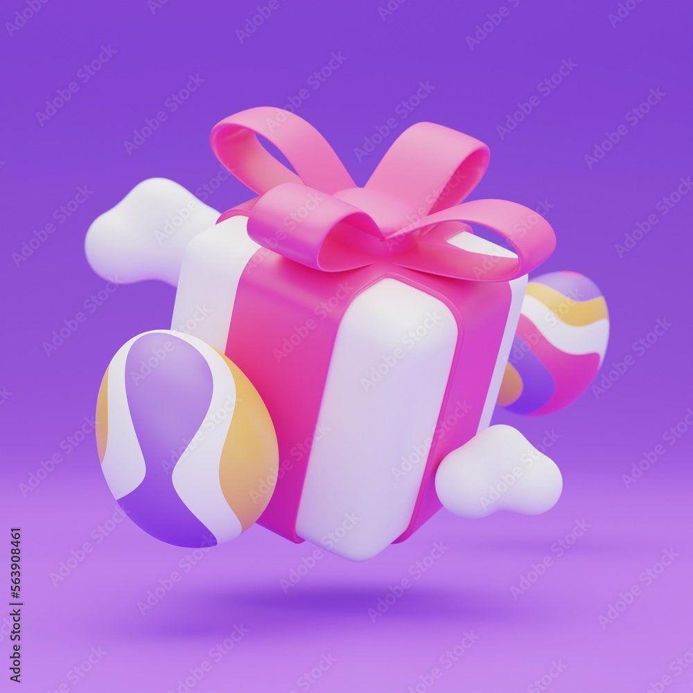 easter egg gift box levitation 3d illustration