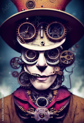 Steampunk Magician with Top Hat and Wand. Generative ai
