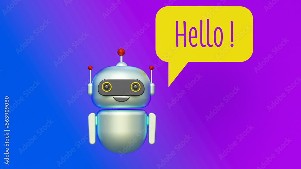 cartoon android robot and hello bubble.