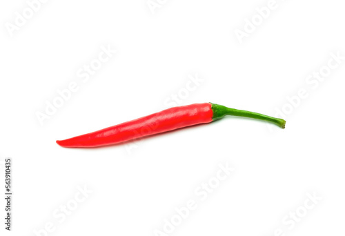 Fresh red chili, green stem, organic spicy flavor Can be used to cook a variety of spicy dishes such as papaya salad and various chili pastes. put on a white background.
