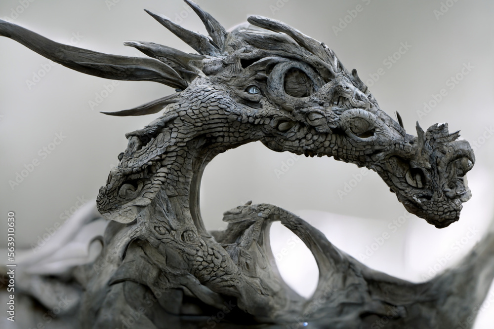 Chinese dragon statue done with different types of rocks that show the ...