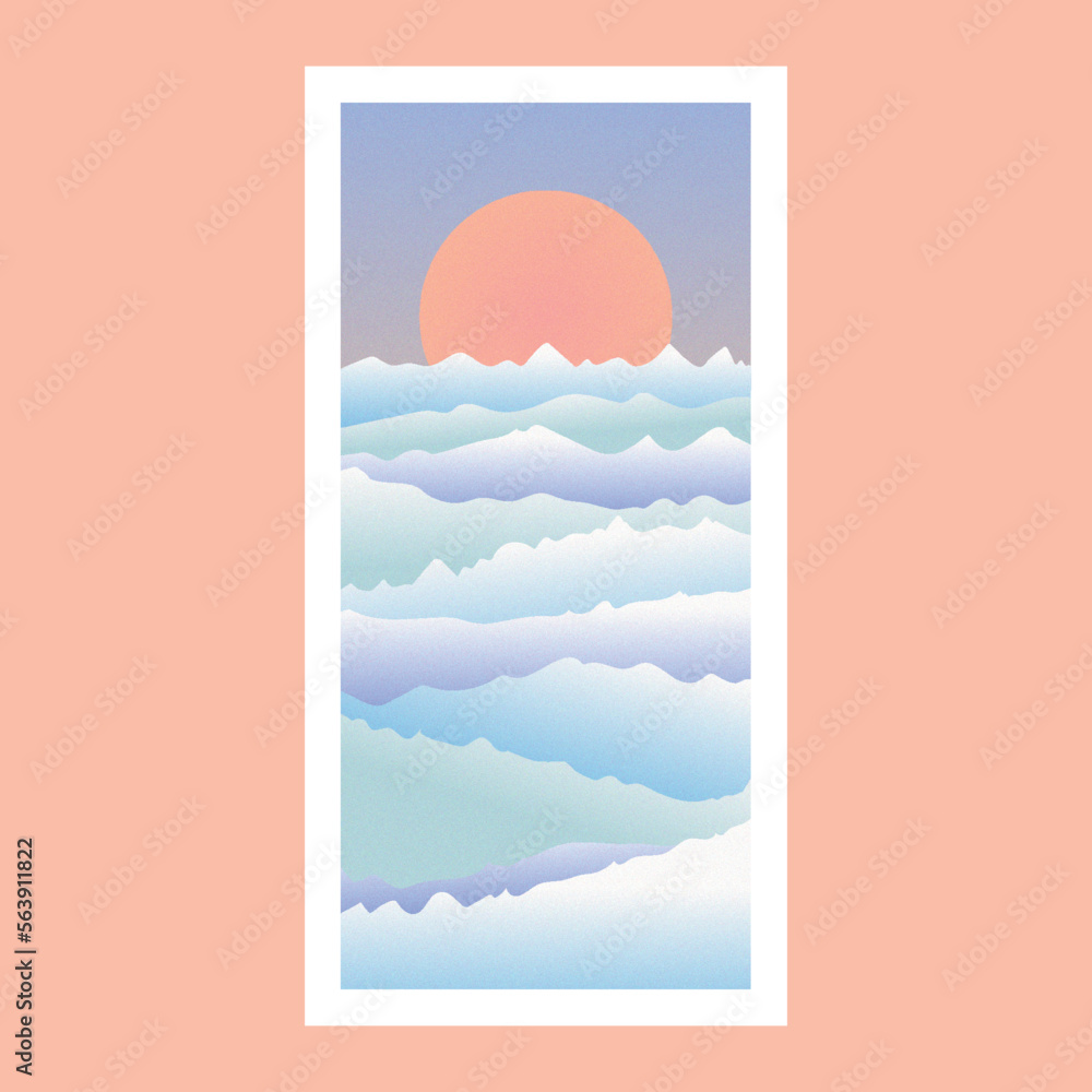 Fototapeta premium Abstract background with ocean wave and sun. Sea vector illustration for social media
