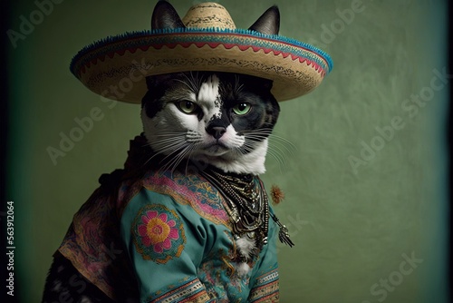 cat with long moustaches is the new boss of sinaloa mexican drug cartel illustration generative ai