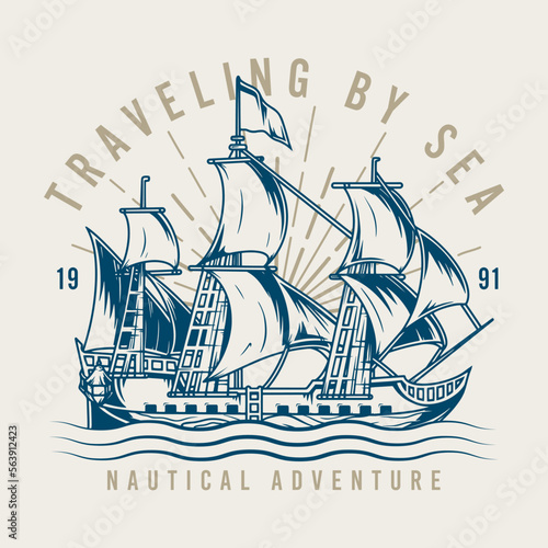 Sailing ship colorful sticker vintage