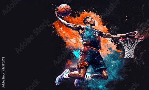 Foto Illustration of a Basketball players in a match - AI generative
