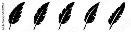 Bird Feather black silhouettes. Plumelet collection. Vector isolated on white. Feathers icon set.