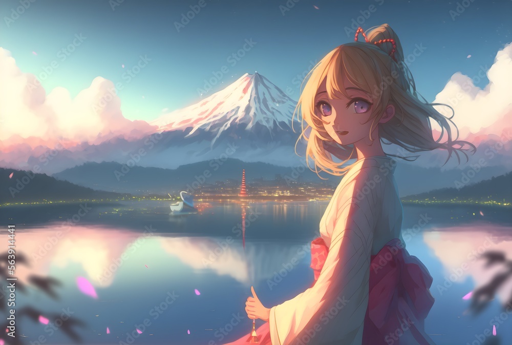 Beautiful anime girl. AI Stock Illustration | Adobe Stock