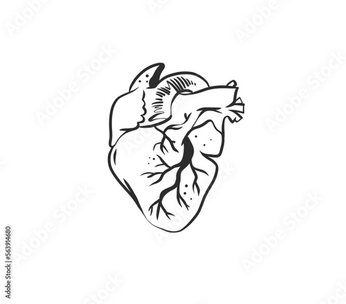 Hand drawn vector abstract graphic illustration Valentines day design elements, abstract realistic heart sketch icon. Love design concept outline icon.Valentines beautiful design concept art isolated.