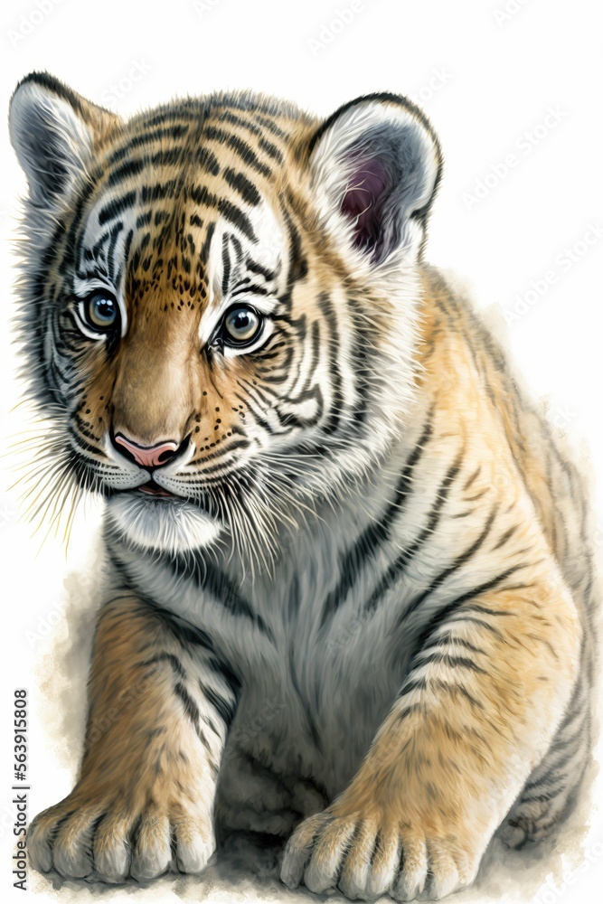 Obraz premium Portrait of a little tiger cub, cute animal ,made with Generative AI