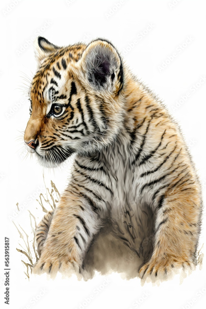 Fototapeta premium Portrait of a little tiger cub, cute animal ,made with Generative AI