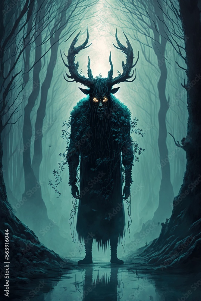 Dark creepy horror monster in the woods ,made with Generative AI  Illustration Stock | Adobe Stock