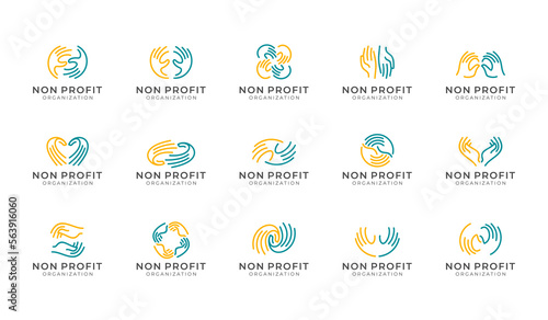 Modern charity hands logo. charity logo template. nonprofit organization logo template. helping hands logo template. modern and minimalist non-profit logo template