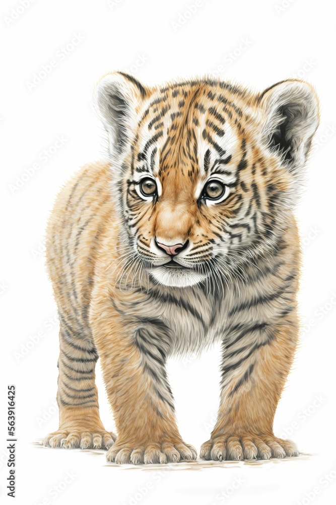 Obraz premium Portrait of a little tiger cub, cute animal ,made with Generative AI