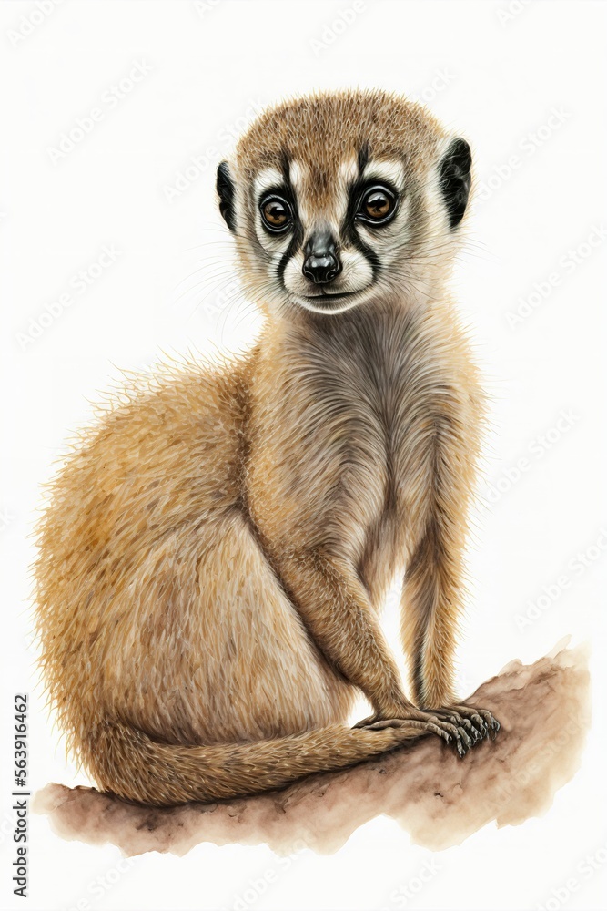 Watercolor meerkat sitting on white background ,made with Generative AI Watercolor meerkat sitting on white background ,made with Generative AI