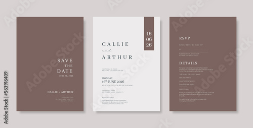 Premium wedding invitation template. Wedding engagement template with terracota style. engraved wedding invitation template