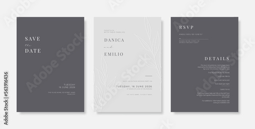 Premium wedding invitation template. Wedding engagement template with monchrome style. engraved wedding invitation template