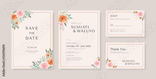 Beautiful watercolor wedding invitation template