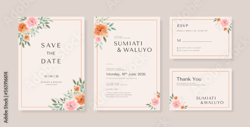 Beautiful watercolor wedding invitation template