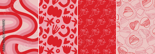 A Set of Four Valentine Minimalist and Fun Graphics Resources.  Seasons of Love Graphics Illustration. Vector Illustrations