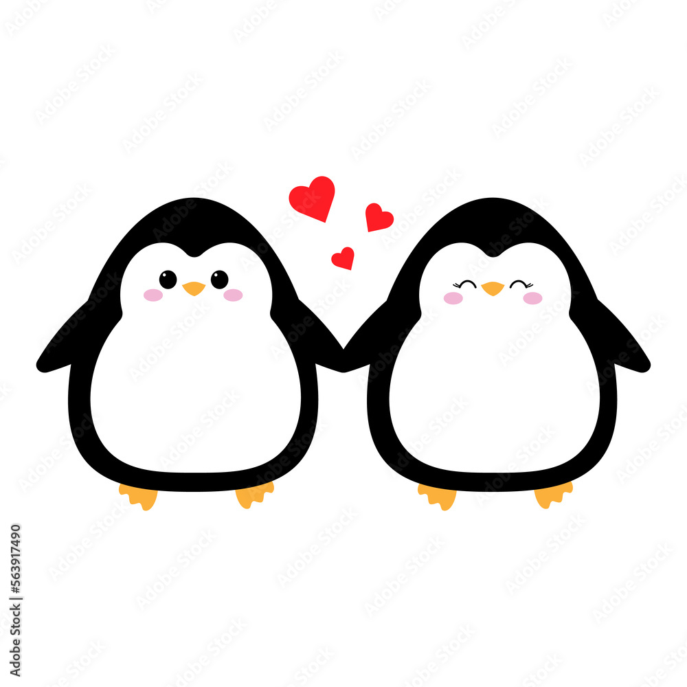 Fototapeta premium Couple of penguins in love holding hands
