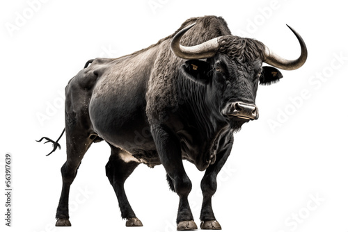 Angry black bull on a transparent background, generative ai