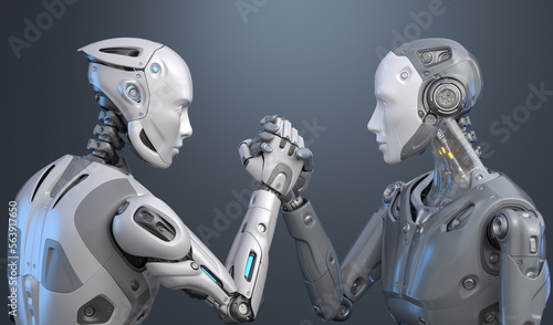 Human like robots holding hands