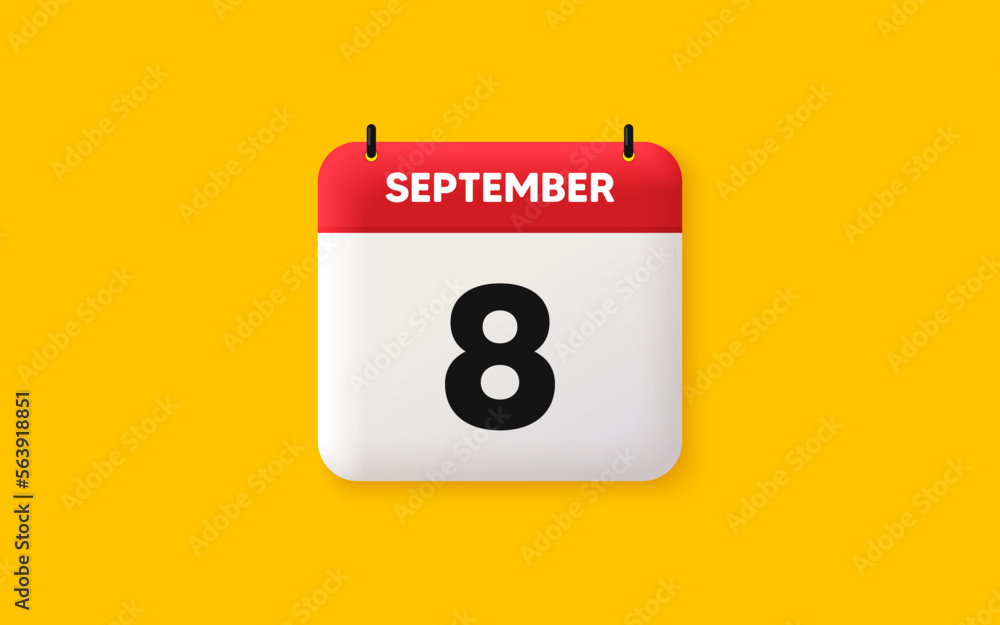 Calendar date 3d icon. 8th day of the month icon. Event schedule date. Meeting appointment time. Agenda plan, September month schedule 3d calendar and Time planner. 8th day day reminder. Vector Calendar date 3d icon. 8th day of the month icon. Event schedule date. Meeting appointment time. Agenda plan, September month schedule 3d calendar and Time planner. 8th day day reminder. Vector