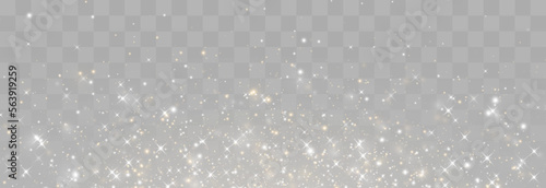 Magical light dust, dusty shine. Flying particles of light. Christmas light effect. Sparkling particles of fairy dust glow in transparent background. Vector illustration on png.