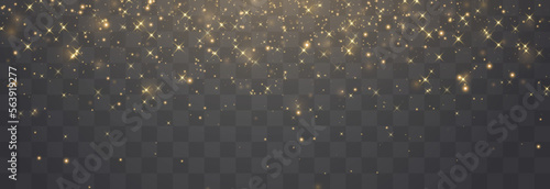Magical light dust, dusty shine. Flying particles of light. Christmas light effect. Sparkling particles of fairy dust glow in transparent background. Vector illustration on png.