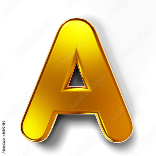 3D golden text A isolated on transparent background