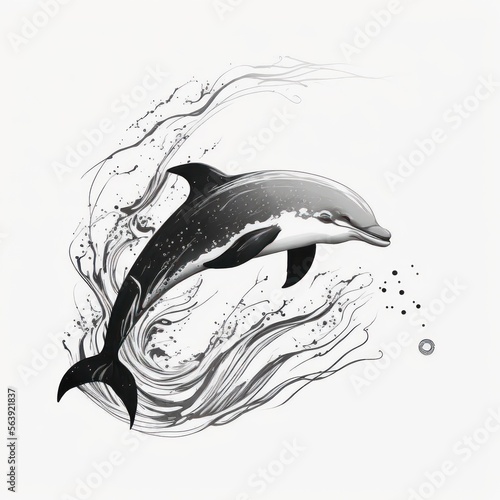 Graceful Minimal Dolphin Design Tattoo - A High-Quality Black and White Line Art Sketch