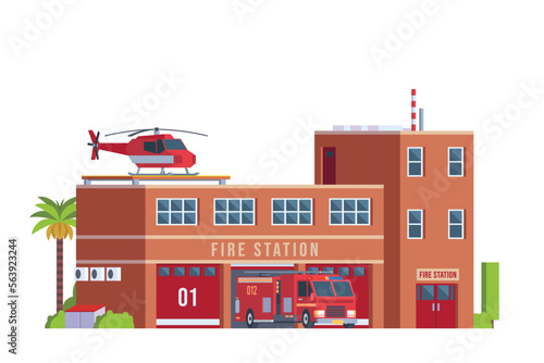 Fototapeta Naklejka Na Ścianę i Meble -  Vector icon set or infographic elements low poly fire station buildings for city illustration