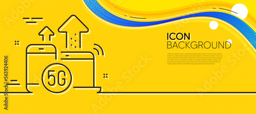5g internet line icon. Abstract yellow background. Wireless technology sign. Mobile devices wifi symbol. Minimal 5g internet line icon. Wave banner concept. Vector