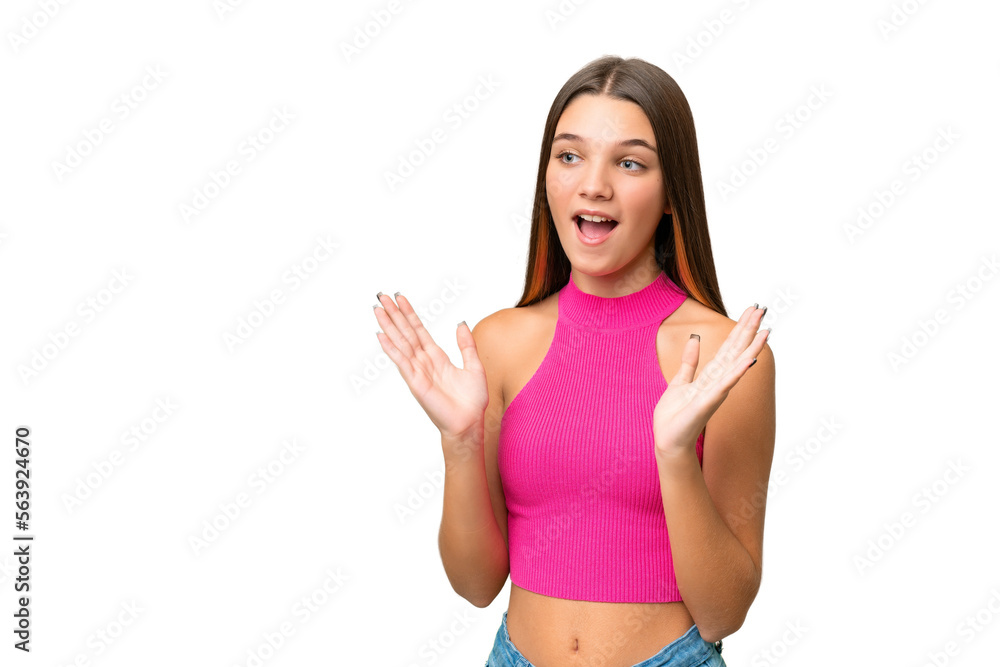 Teenager caucasian girl over isolated background with surprise facial expression Teenager caucasian girl over isolated background with surprise facial expression