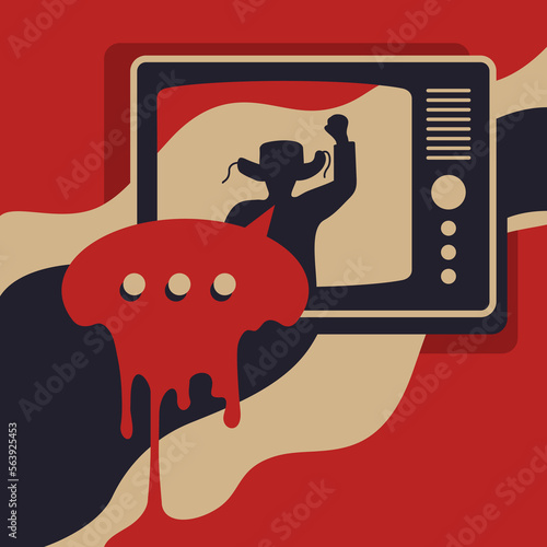 TV propaganda with angry anchorman