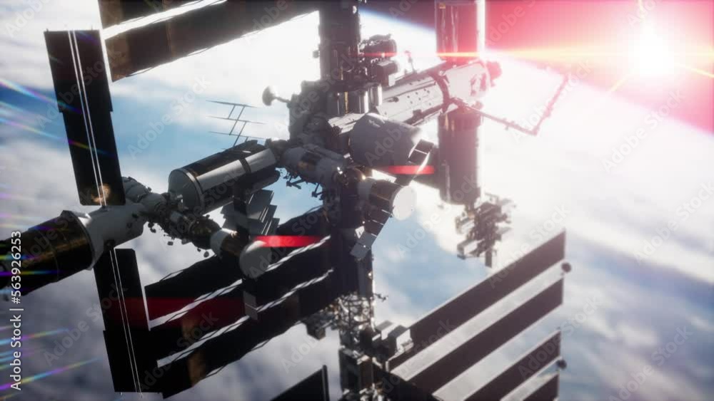 International Space Station ISS floating in orbit above planet earth International Space Station ISS floating in orbit above planet earth