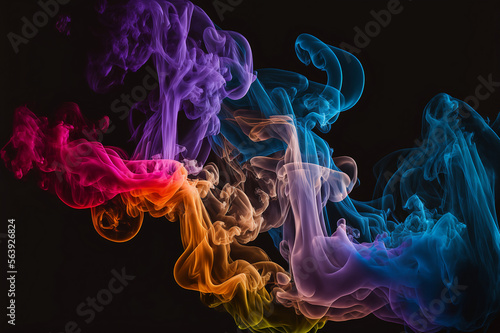 A panoramic image of smoke in various colors, blending and swirling together, creating a sense of movement and energy - Illustration
