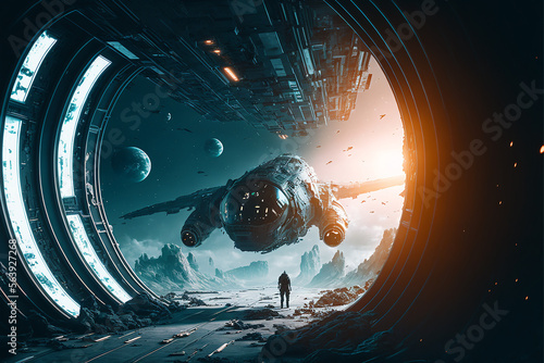 Fototapeta Naklejka Na Ścianę i Meble -  futuristic space war background. Generative AI