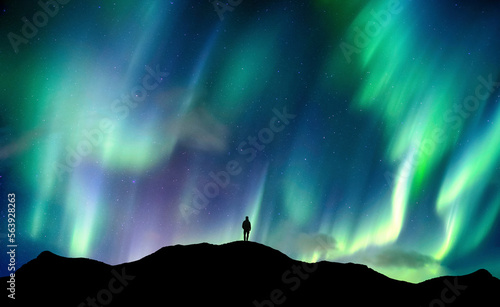 Fotografia, Obraz Aurora borealis, Northern lights swirl with star in the night sky