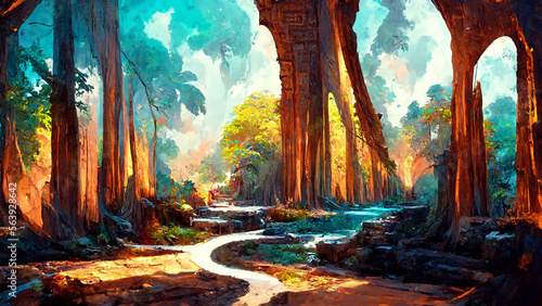 forest Mayan style adventures bridge illustration art Generative AI Content by Midjourney © simon
