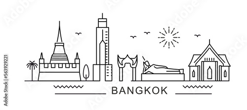Bangkok City Line View. Poster print minimal design.