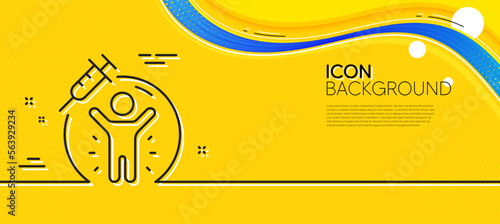 Vaccine protection line icon. Abstract yellow background. Vaccination syringe sign. Jabbed people symbol. Minimal vaccine protection line icon. Wave banner concept. Vector