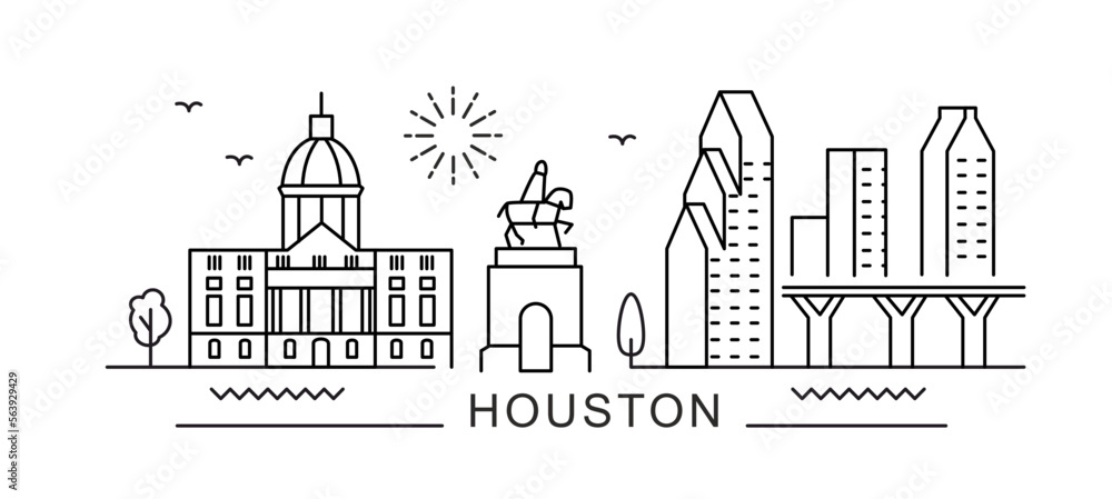 Houston City Line View. Poster print minimal design.