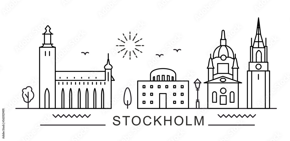 Stockholm City Line View. Poster print minimal design.