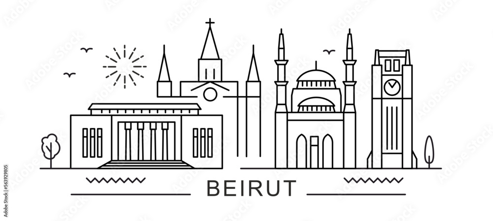Beirut City Line View. Poster print minimal design.