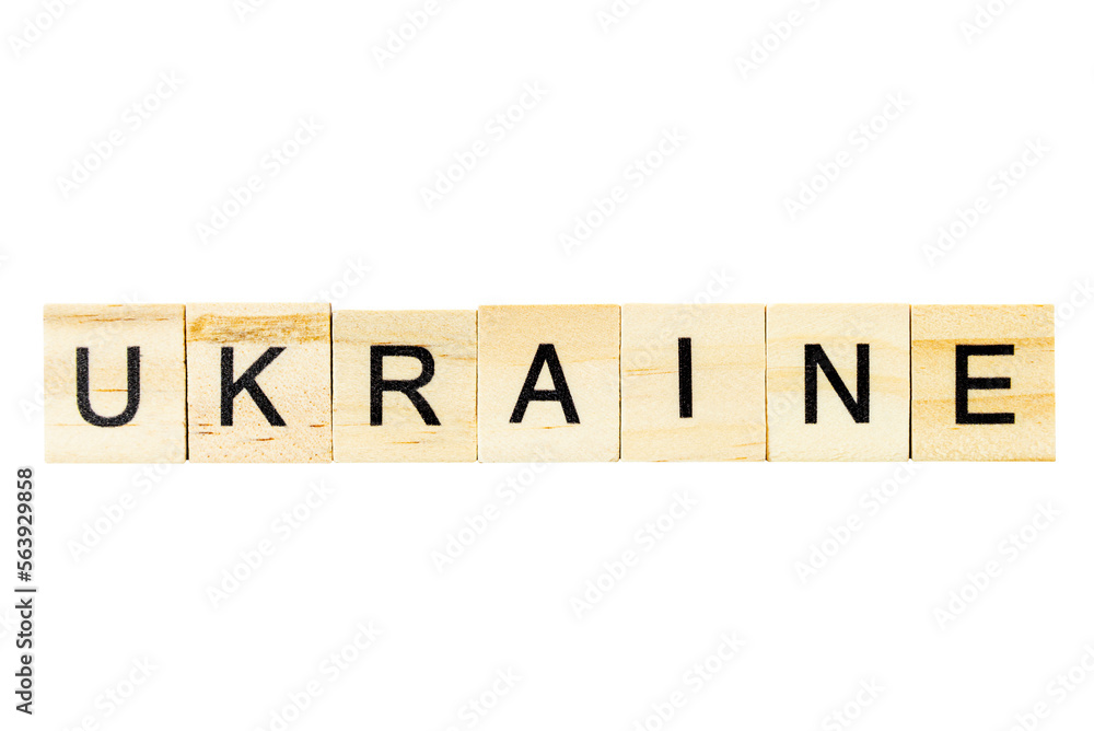 Cutout Ukraine - word from wooden blocks with letters Cutout Ukraine - word from wooden blocks with letters