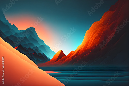 Beautiful landscape colorful minimalist abstract style with generative AI